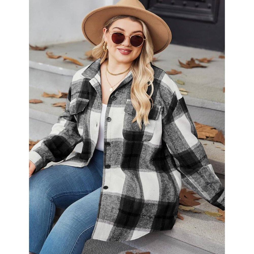 Women’s Plus Size Flannel Shacket Button Down Lon… - image 2